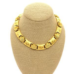 VINTAGE ALFRED SUNG Necklace Gold Tone Geometric Panel Collar Statement